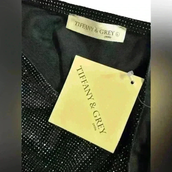 NWT  Tiffany & Grey sparkly black blouse size Petite L - Picture 2 of 5
